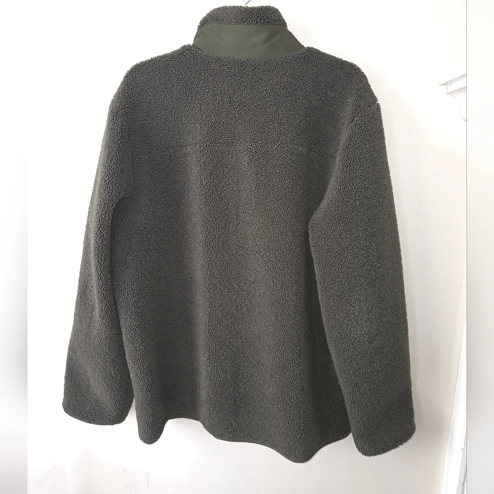 Naadam Mens Fleece Sherpa Zip Up Jacket Dark Olive Green XL NWOT
